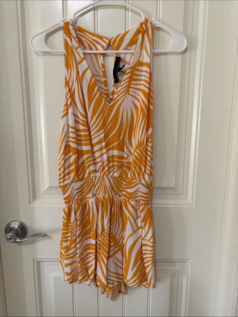 White House Black Market Orange & White Printed Sleeveless Romper